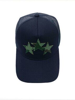 AMIRI Navy Mesh Trucker Cap with Green Camouflage Star Patch